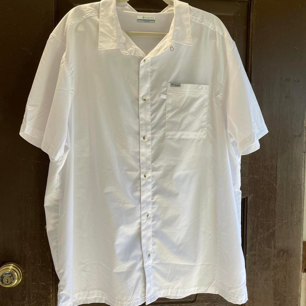 Columbia Sportswear Mens XL PFG White Performance Fishing Gear Button Up Shirt